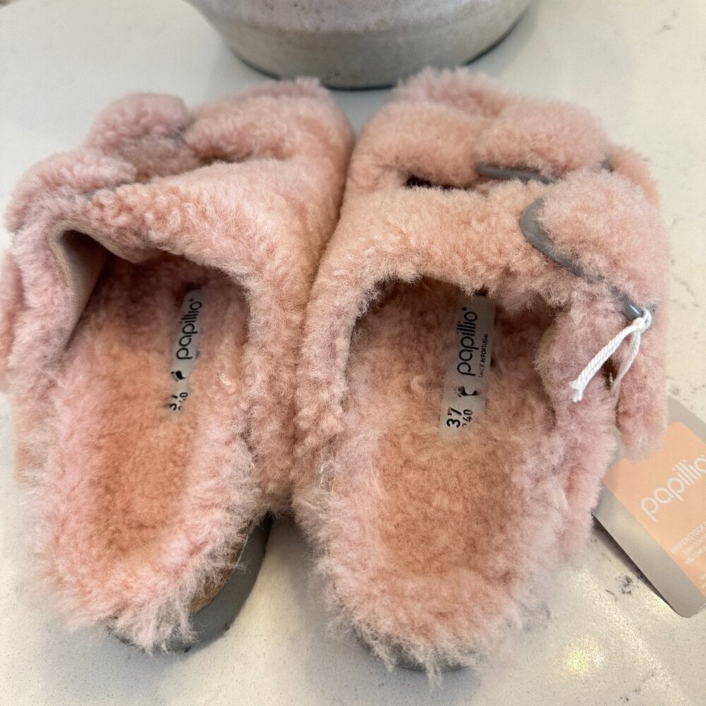 BIRKENSTOCK Arizona Big Buckle Genuine Shearling Slide Sandal in Crystal Rose - Picture 7 of 11